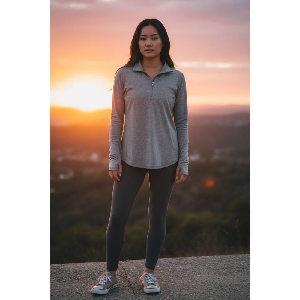 Giam 1/4 Zip LS Athletic Shirt, Gray, Women's Size‎ XL